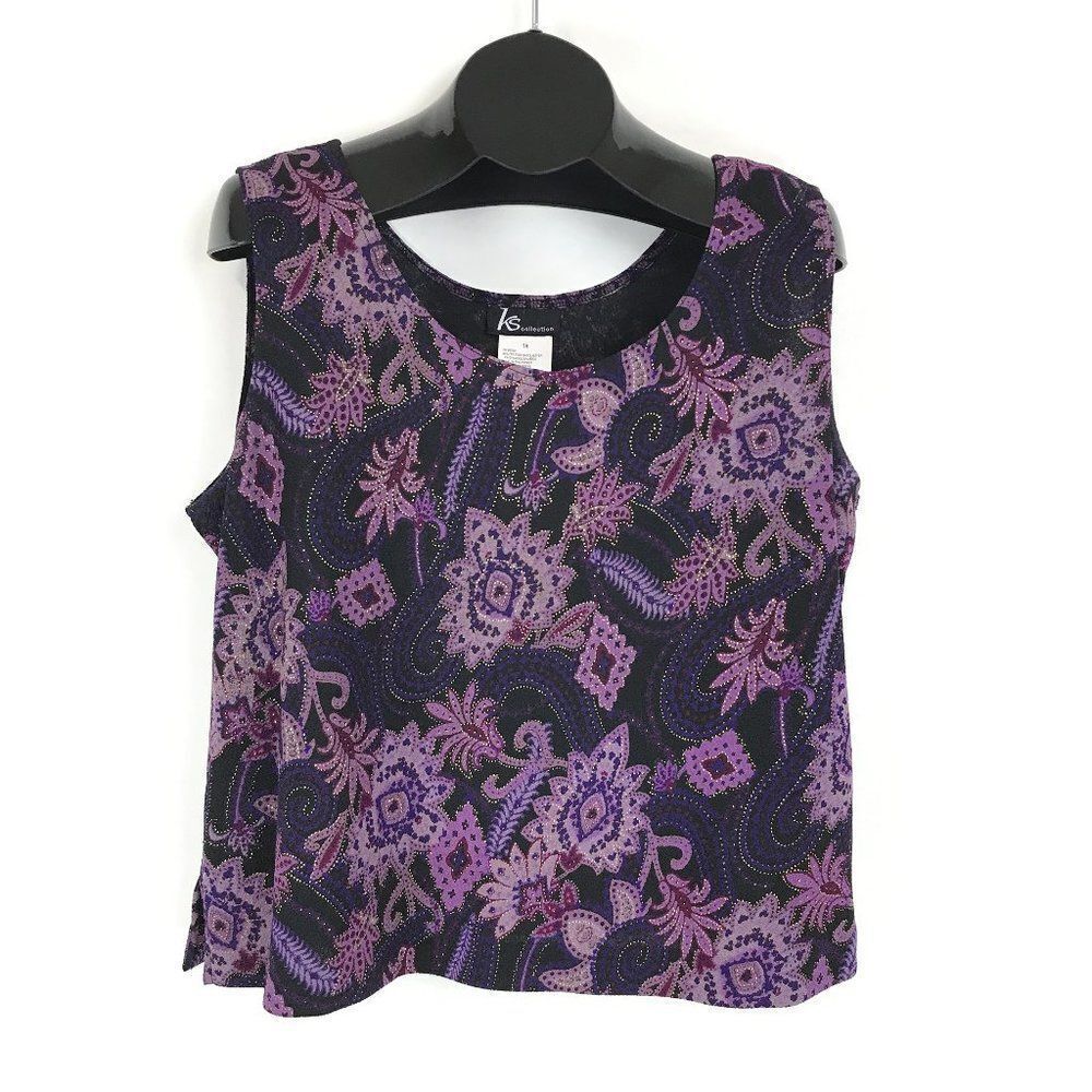 KS Collection Floral Scoop Neck Tank Top Women's Plus Size 18 Sleeveless Stretch